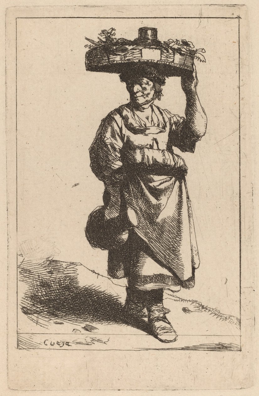 Mujer llevando una cesta de Cornelis Pietersz Bega