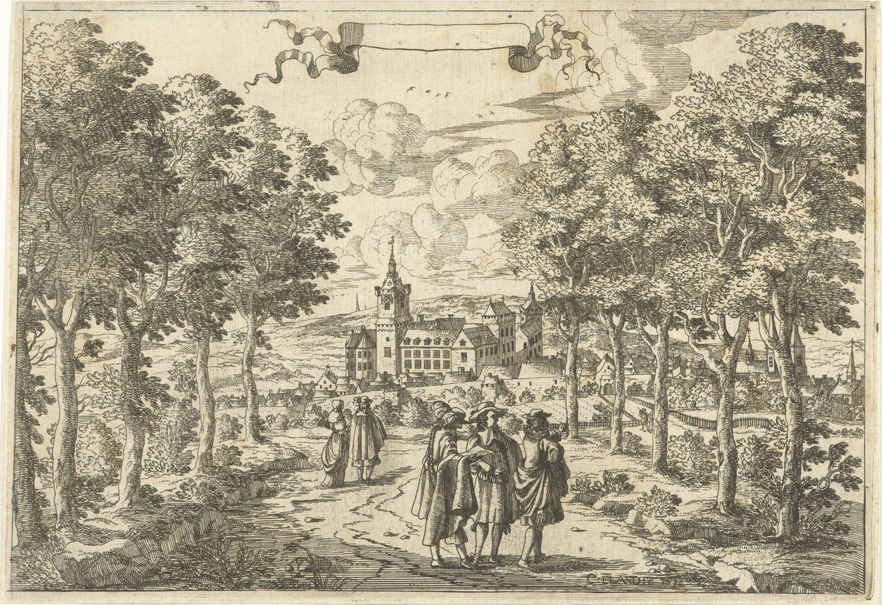 Excursionistas y un castillo de Cornelis Elandts