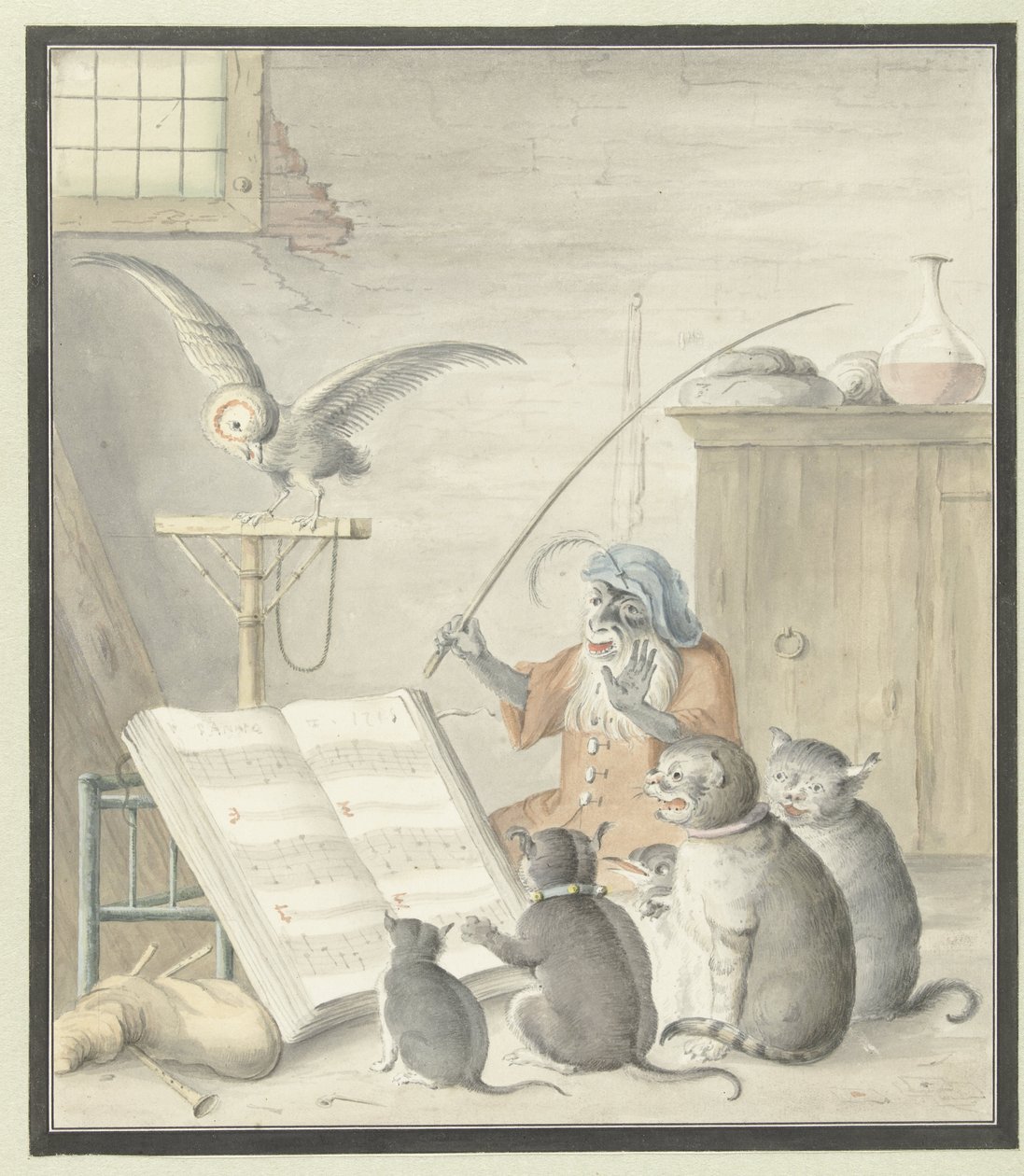 Interior con concierto de gatos de Cornelis Saftleven (possibly)