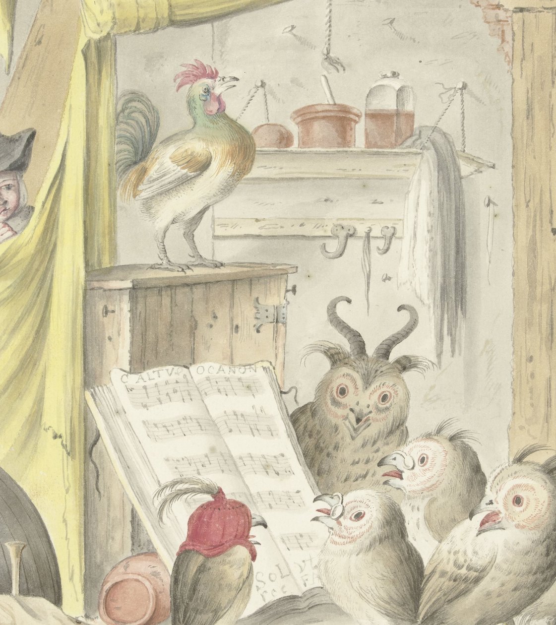Interior con concierto de pájaros de Cornelis Saftleven (possibly)