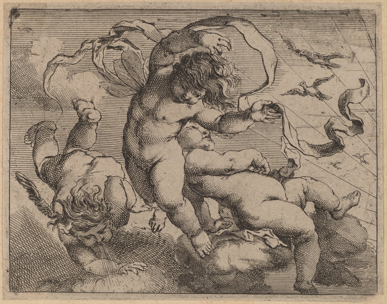 Tres putti voladores de Cornelis Schut I