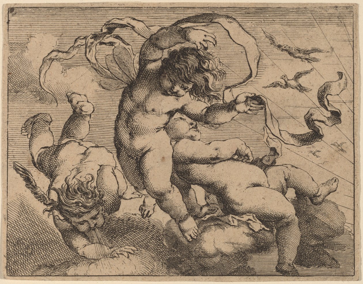 Tres putti voladores de Cornelis Schut I