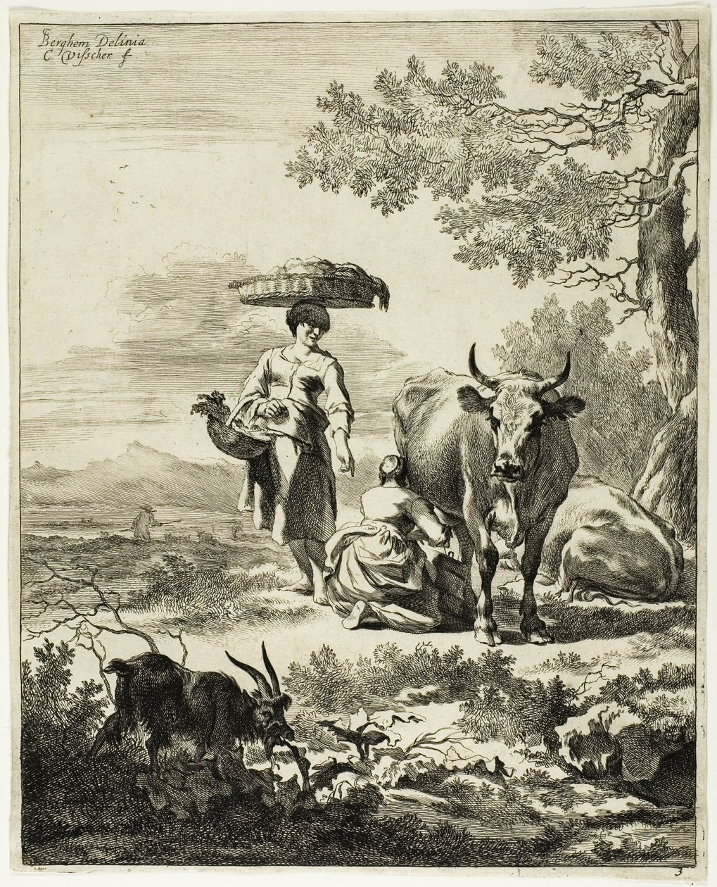 Mujer ordeñando una vaca de Cornelis Visscher