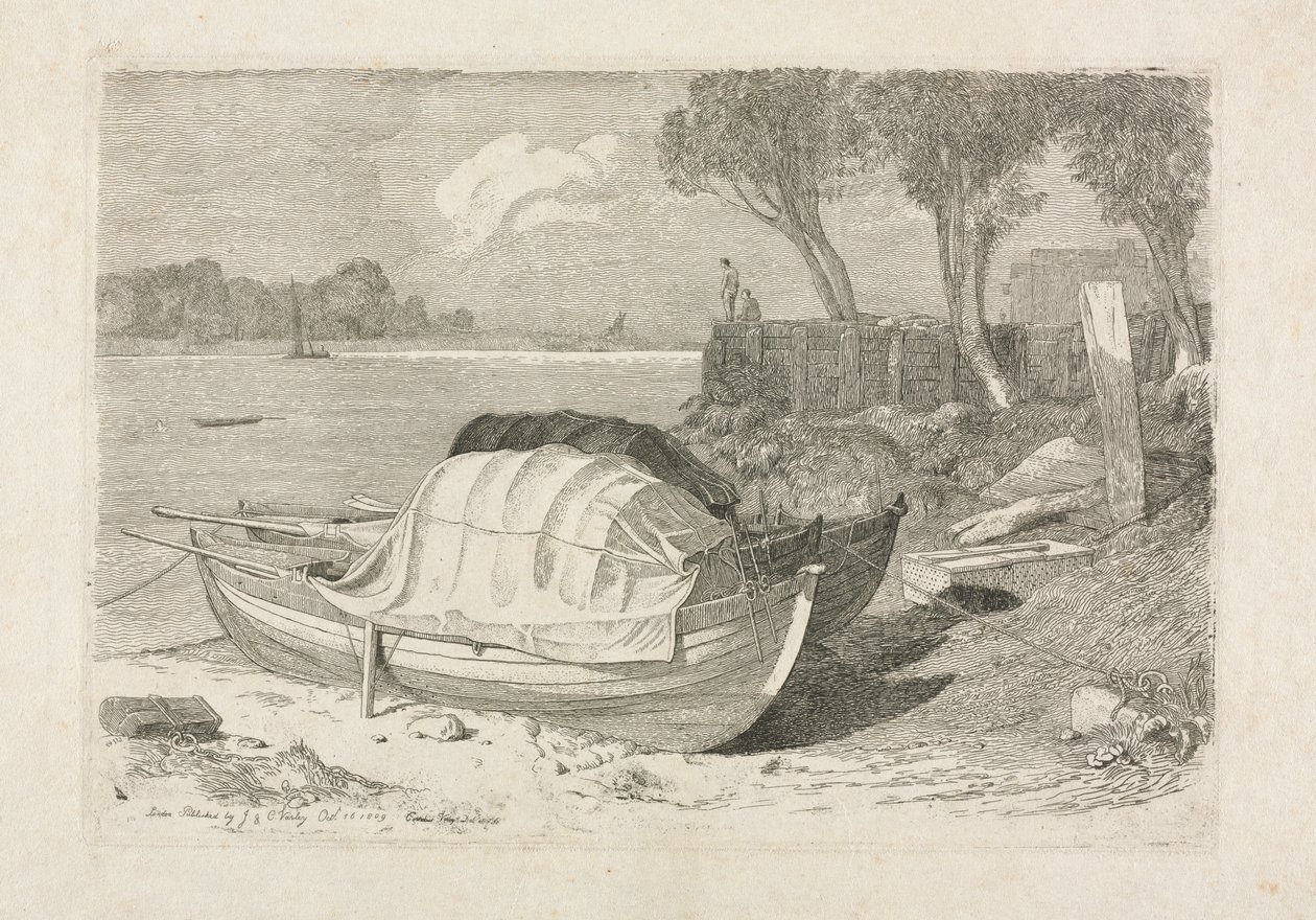 Two Beached Fishing Boats de Cornelius Varley