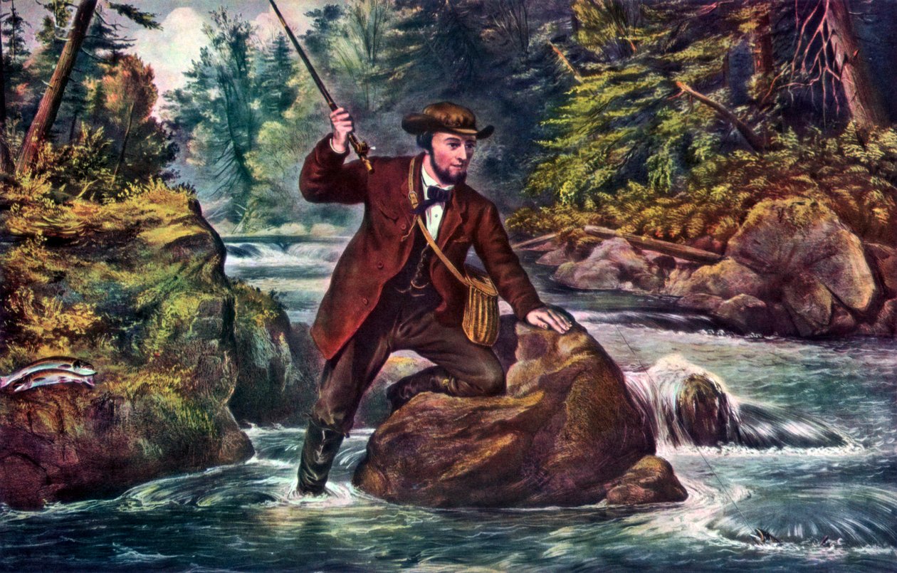 Pesca de trucha de arroyo, 1862 de Currier and Ives