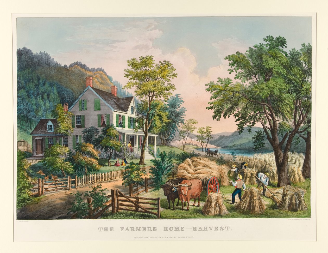 La casa de los granjeros - Cosecha de Currier and Ives