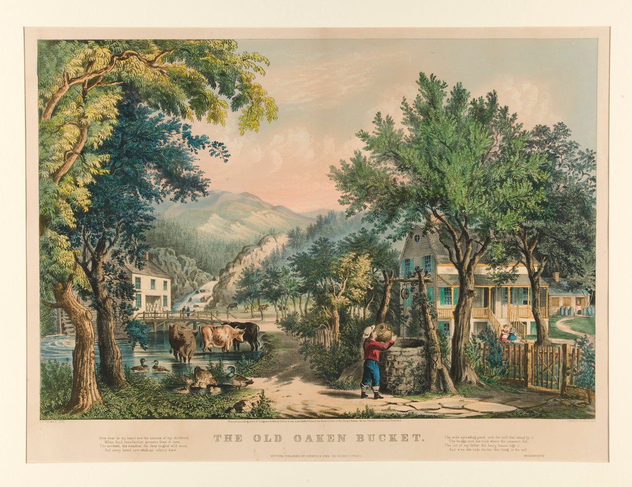 El viejo cubo de roble de Currier and Ives
