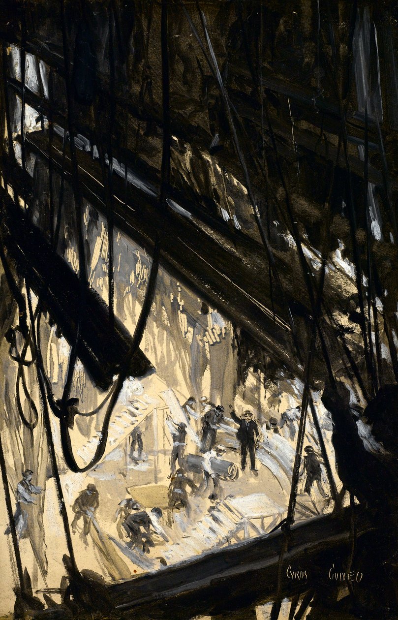 Construcción de un escenario, c.1910 de Cyrus Cuneo