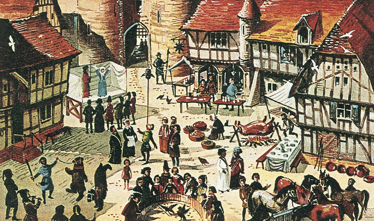 Feria medieval (litografía en color) de Dan Escott
