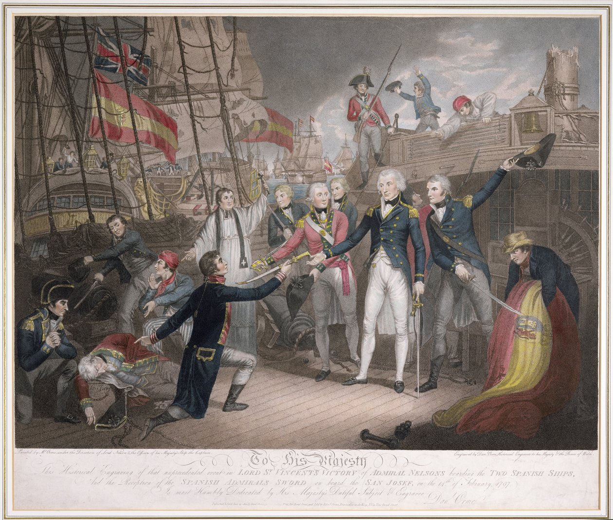 El abordaje del almirante Nelson a los dos barcos españoles, 14 de febrero de 1797, publicado el 21 de junio de 1800 de Daniel Orme