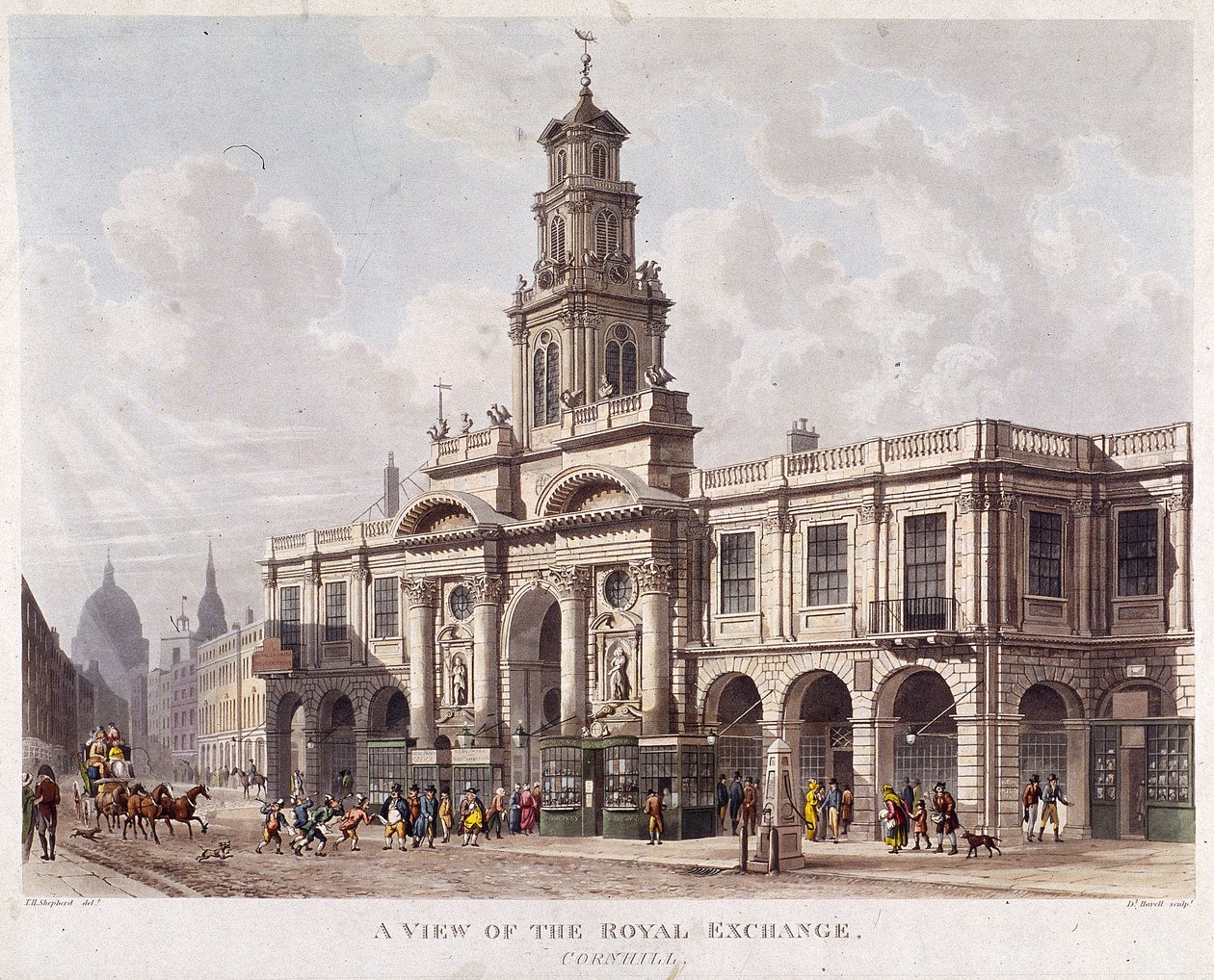 Royal Exchange 2do exterior, Londres, 1816 de Daniel Havell