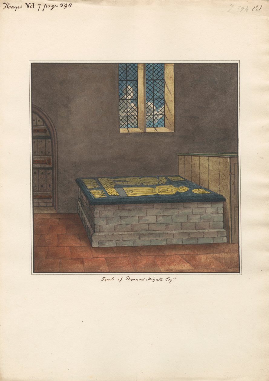Tumba de Thomas Higate desde la iglesia de Hayes de Daniel Lysons