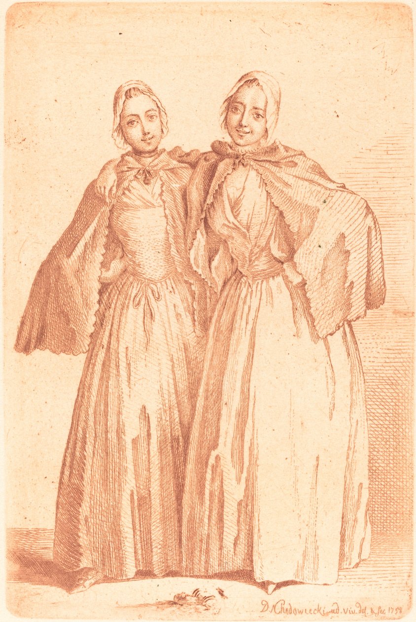 Dos damas de pie (Demoiselles Quantin) de Daniel Nikolaus Chodowiecki