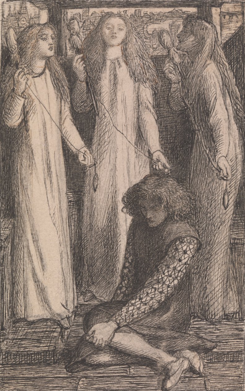 Ilustración de las doncellas de Elfen-Mere de Dante Gabriel Rossetti