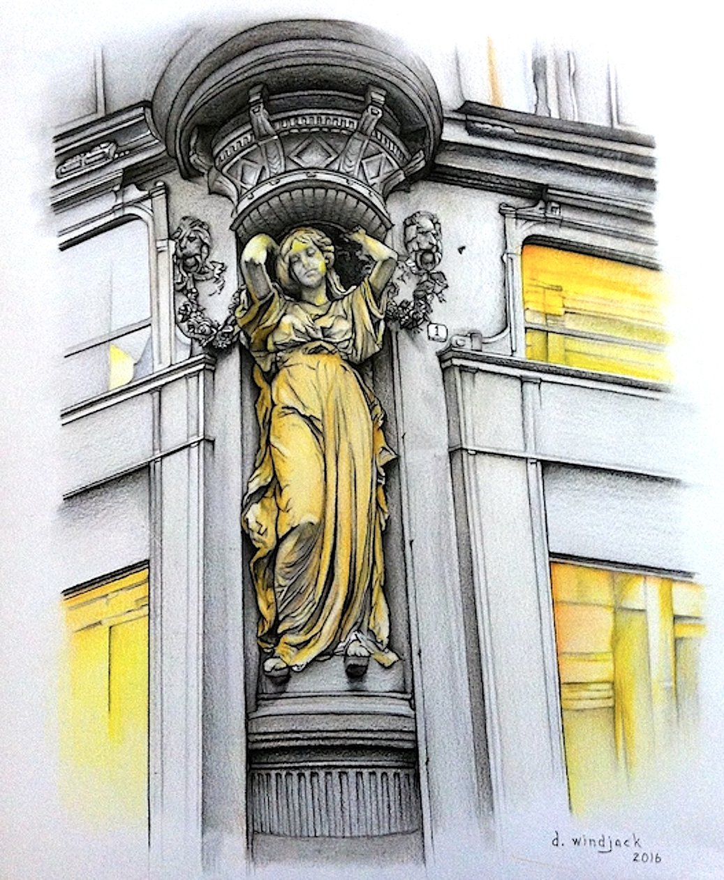 Gracious Burden, 2016 (lápiz, tinta sobre papel) de Darrell Windjack