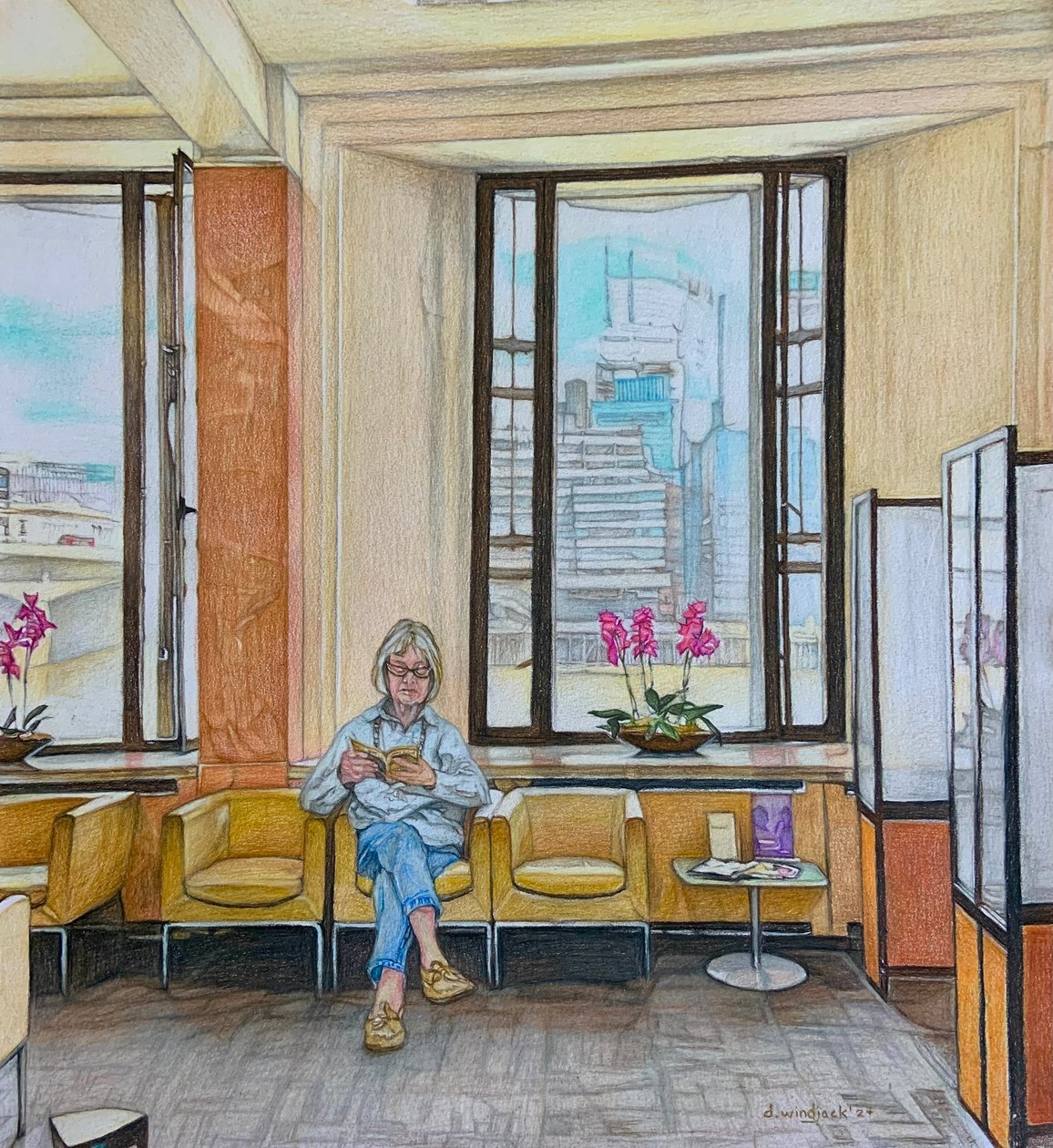 La sala de espera, 2024 (lápiz sobre papel) de Darrell Windjack
