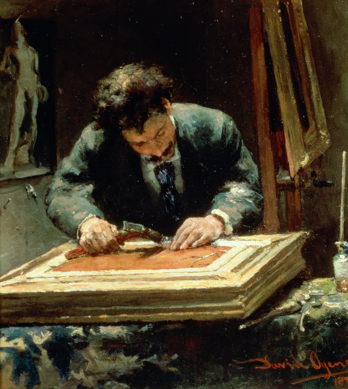 El enmarcador de cuadros, 1878 de David Oyens