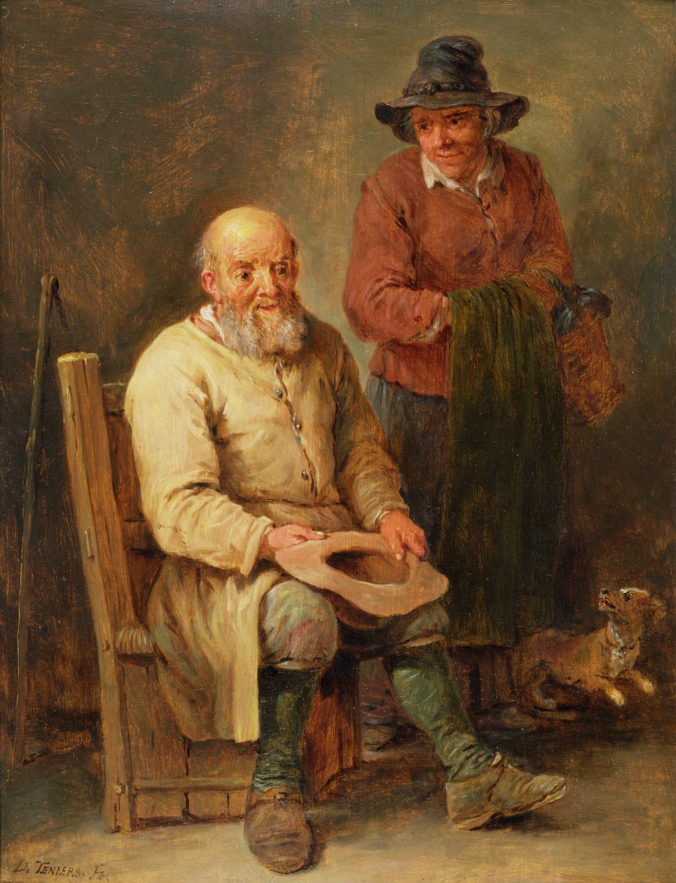 Un hombre sentado con una mujer a su lado y un perro a sus pies, siglo XVII de David Teniers the Younger