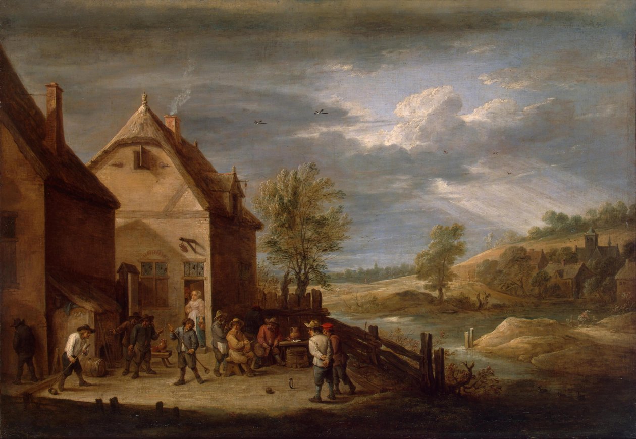 Paisaje con campesinos jugando a los bolos de David Teniers the Younger