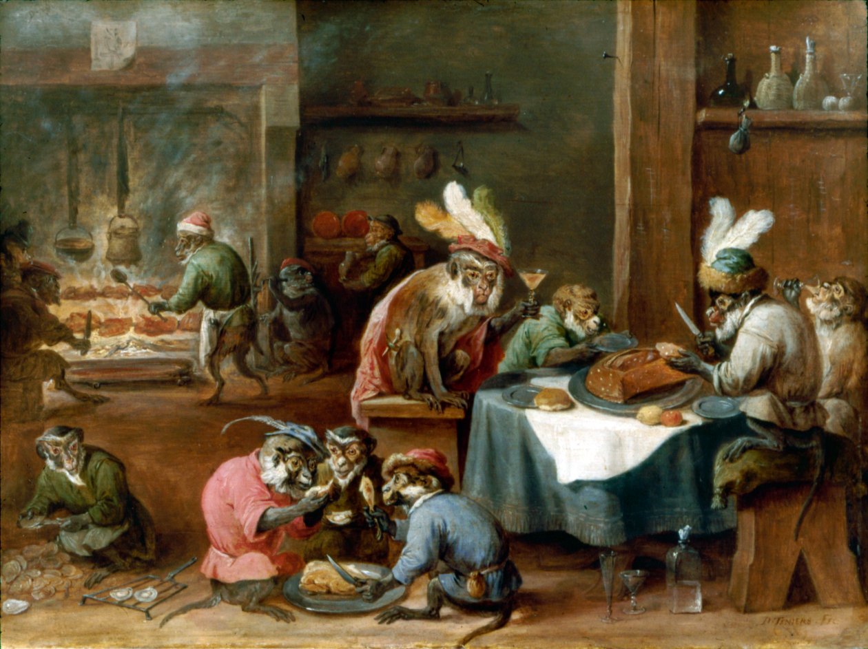 Comida de monos disfrazados de David Teniers the Younger