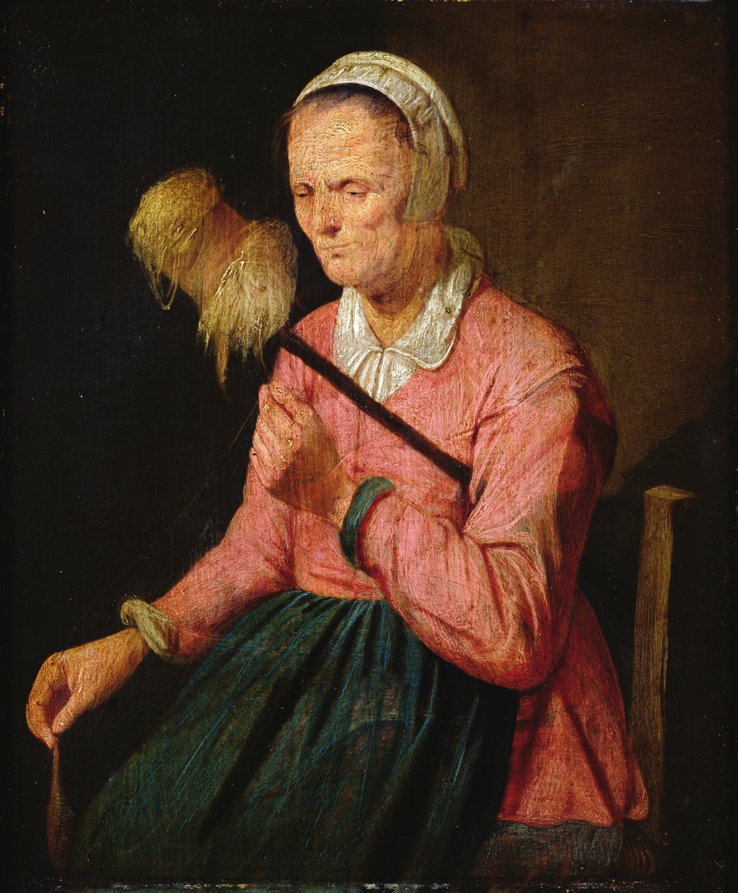 Mujer con rueca de David III Ryckaert