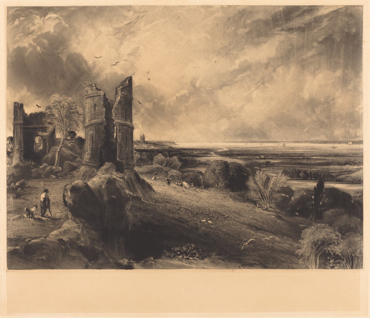 Castillo de Hadleigh (Placa grande) de David Lucas after John Constable