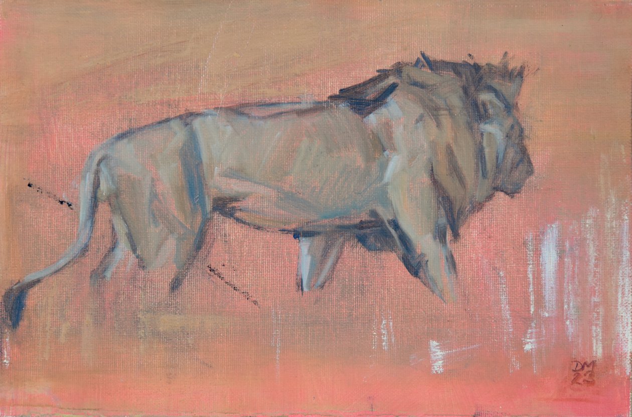 León macho 2021 (óleo sobre tabla) de David Mayer