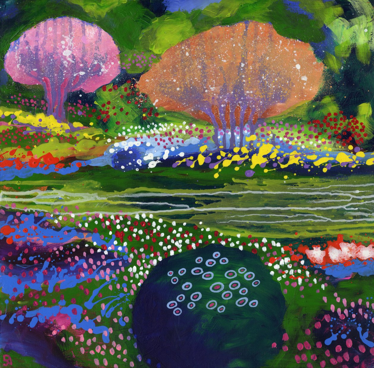 Jardín de abejas, 2017(acrílico sobre lienzo) de David Newton