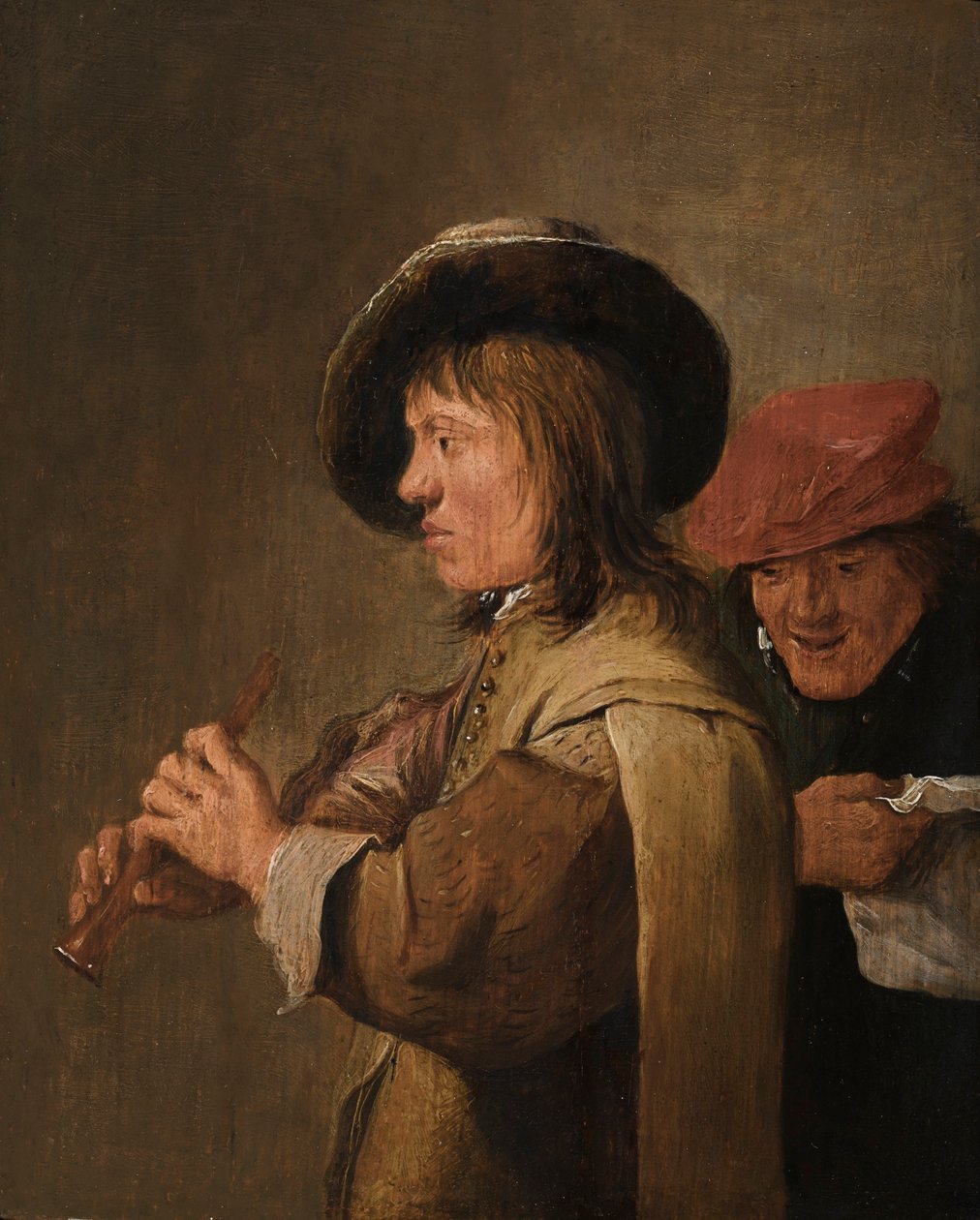 Un flautista de perfil de David Teniers the Younger