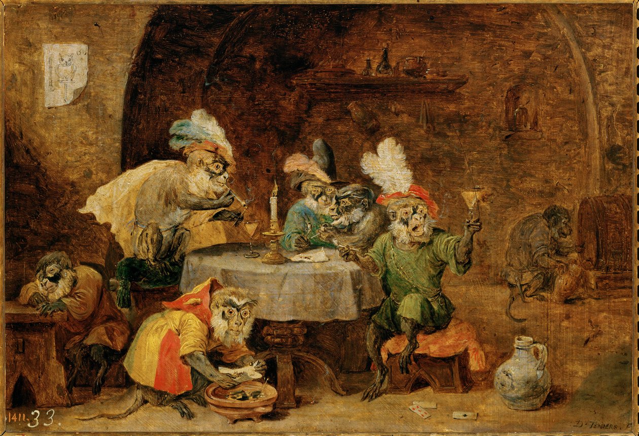 Monos bebiendo y fumando ... de David the Younger Teniers