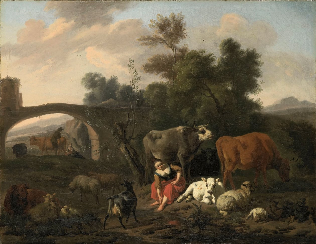 Paisaje con pastores y ganado de Dirck van der Bergen