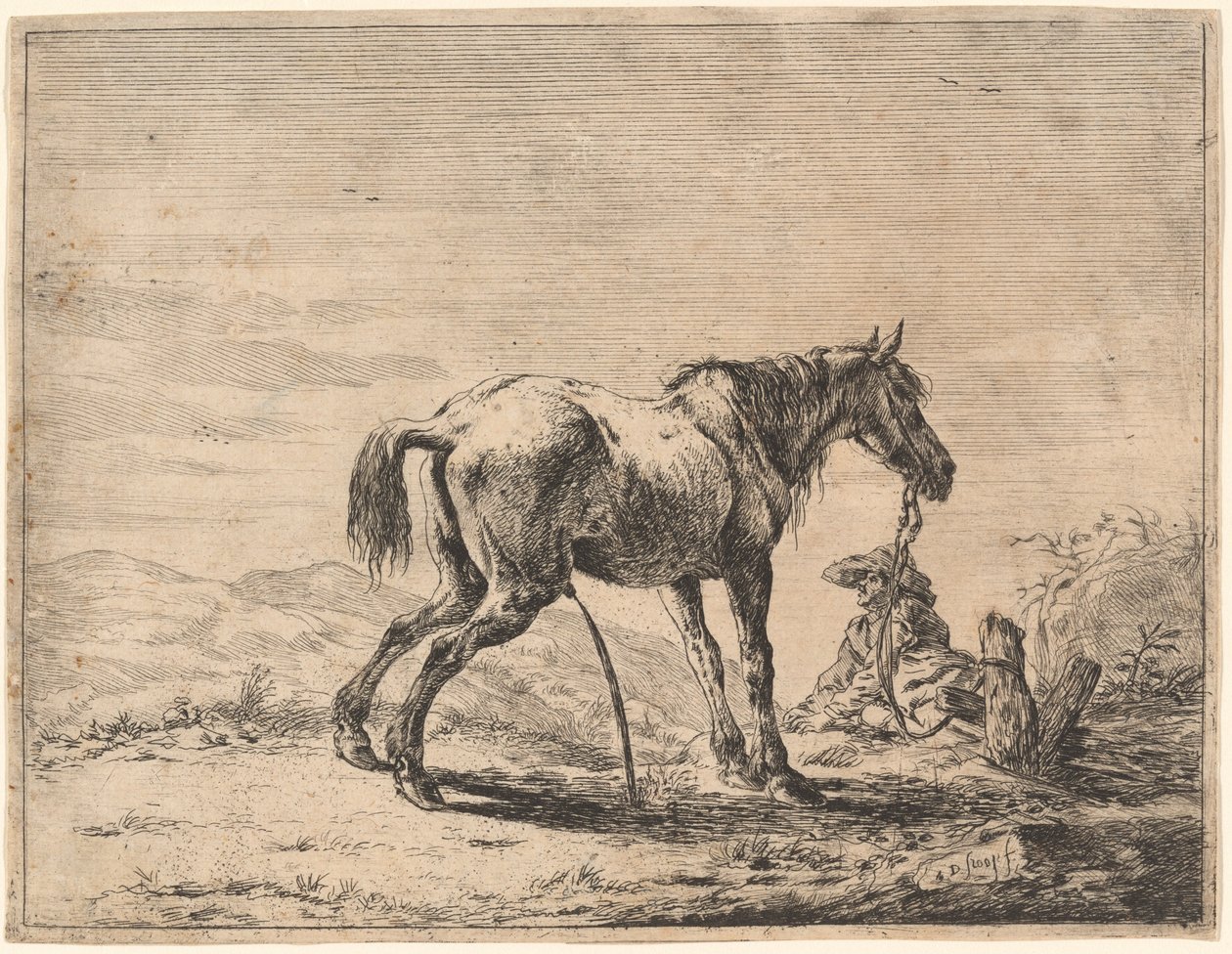 Caballo encabritado cerca de un establo de Dirck Stoop