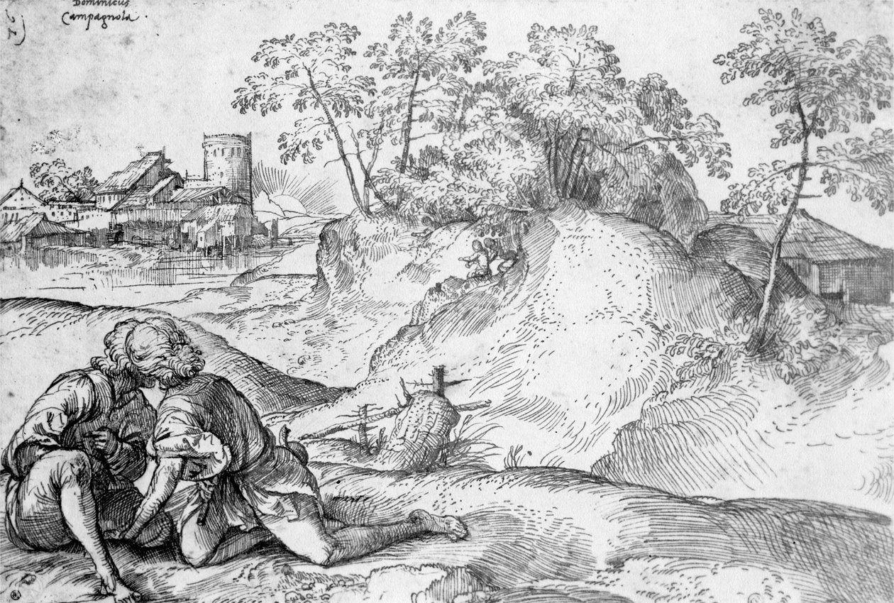 Jóvenes en un paisaje de Domenico Campagnola