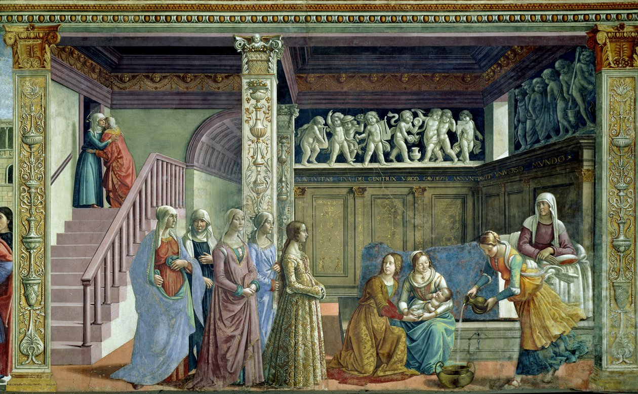 El nacimiento de la Virgen, 1486-90 de Domenico Ghirlandaio