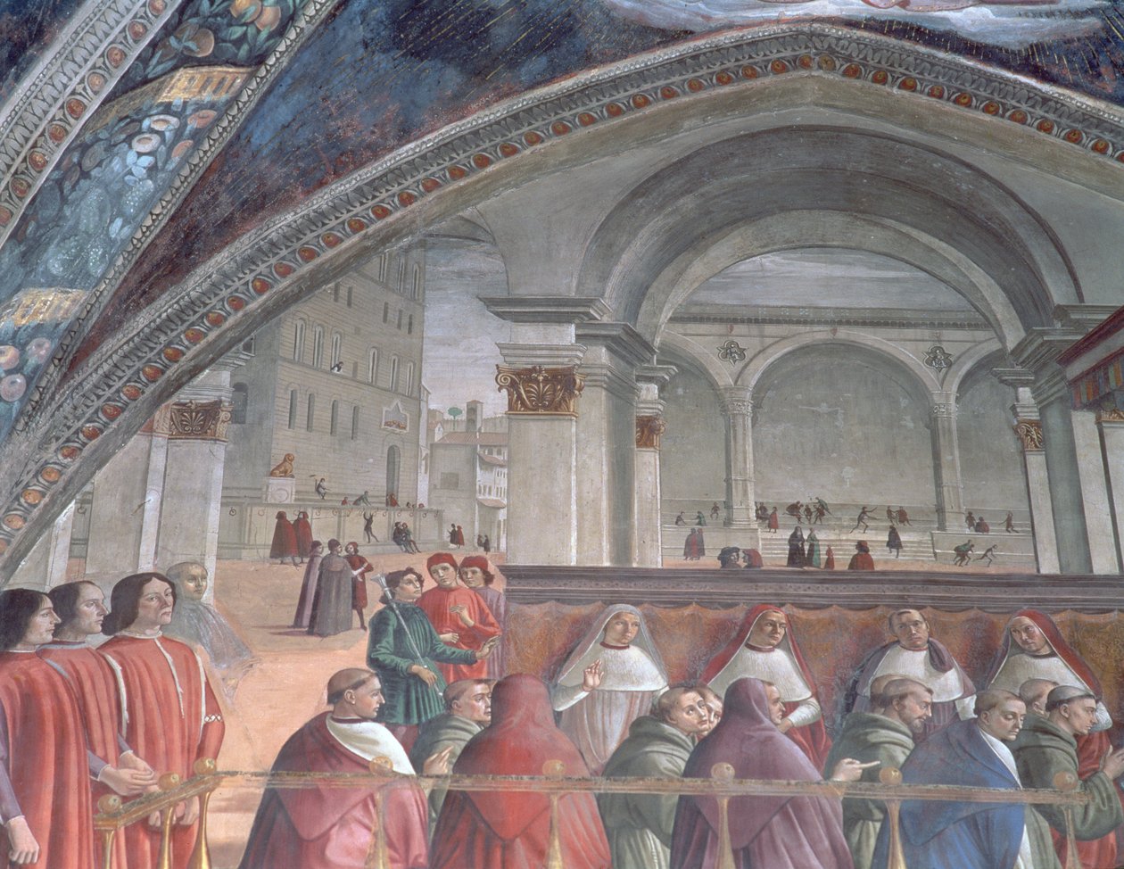 La Logia y el Palazzo della Signoria, Capilla Sassetti, 1483 (detalle) de Domenico Ghirlandaio