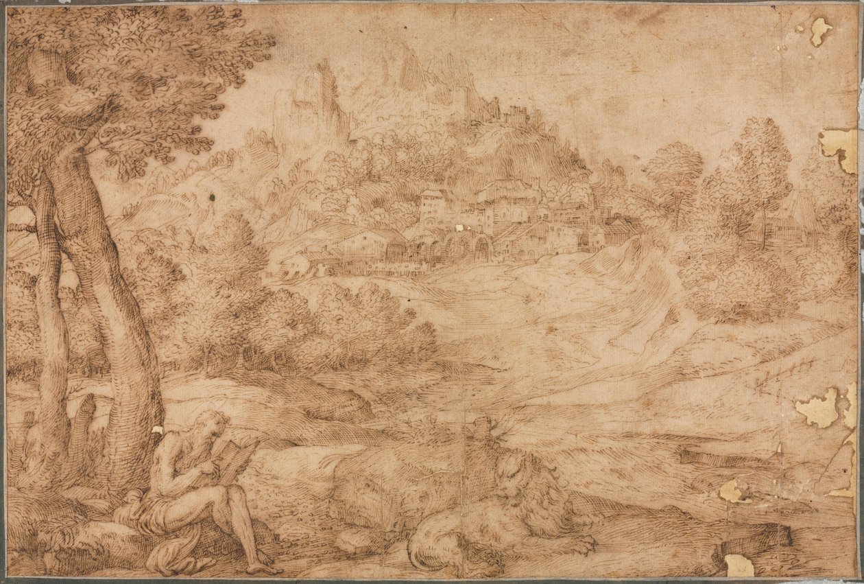 San Jerónimo en un paisaje, c. 1530 de Domenico Campagnola