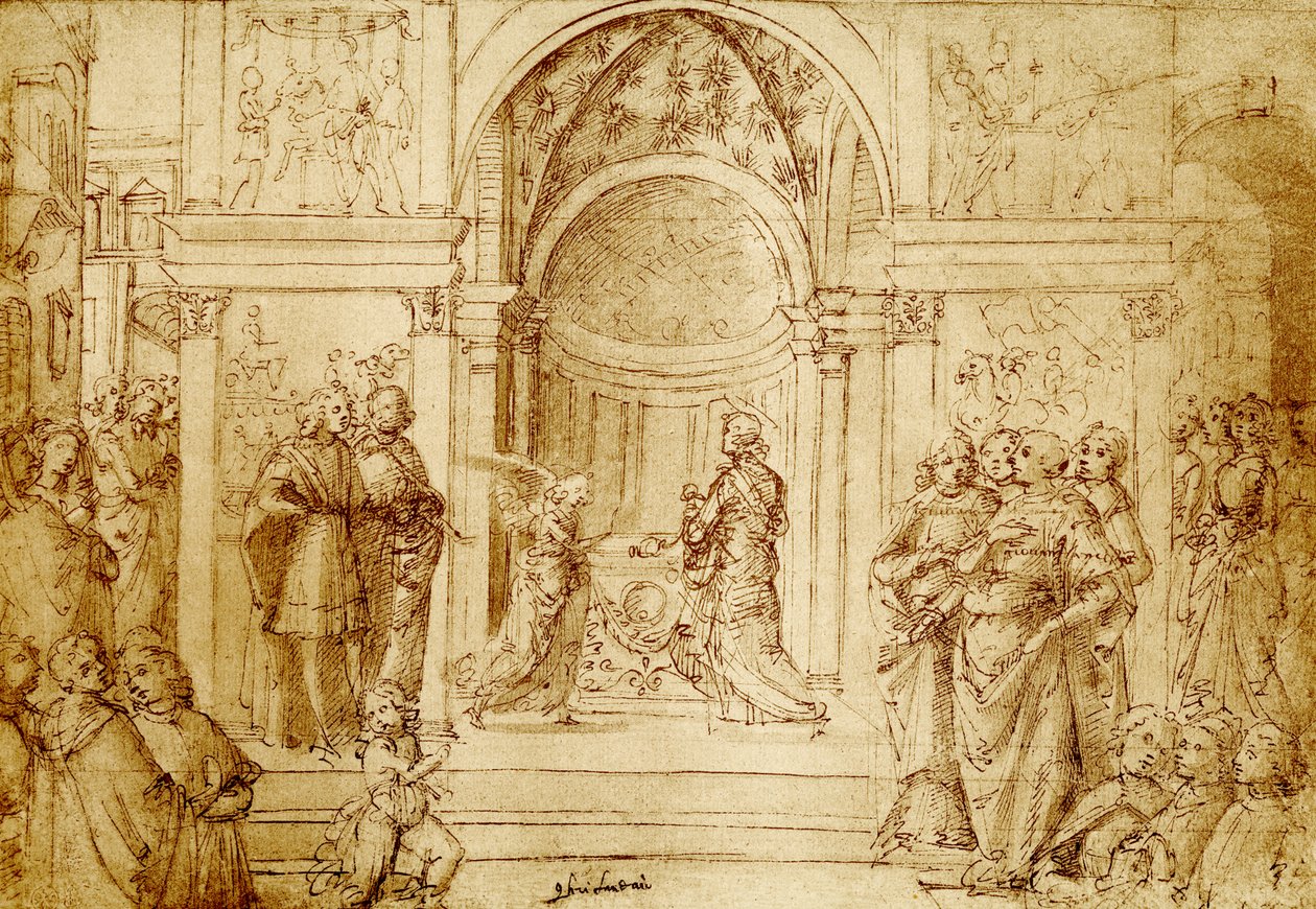 El ángel aparece a Zacarías en el templo de Domenico Ghirlandaio
