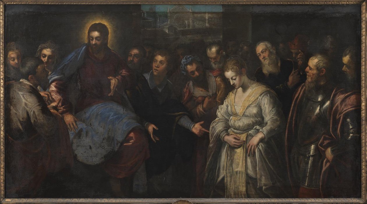 Cristo y la adúltera de Domenico Tintoretto