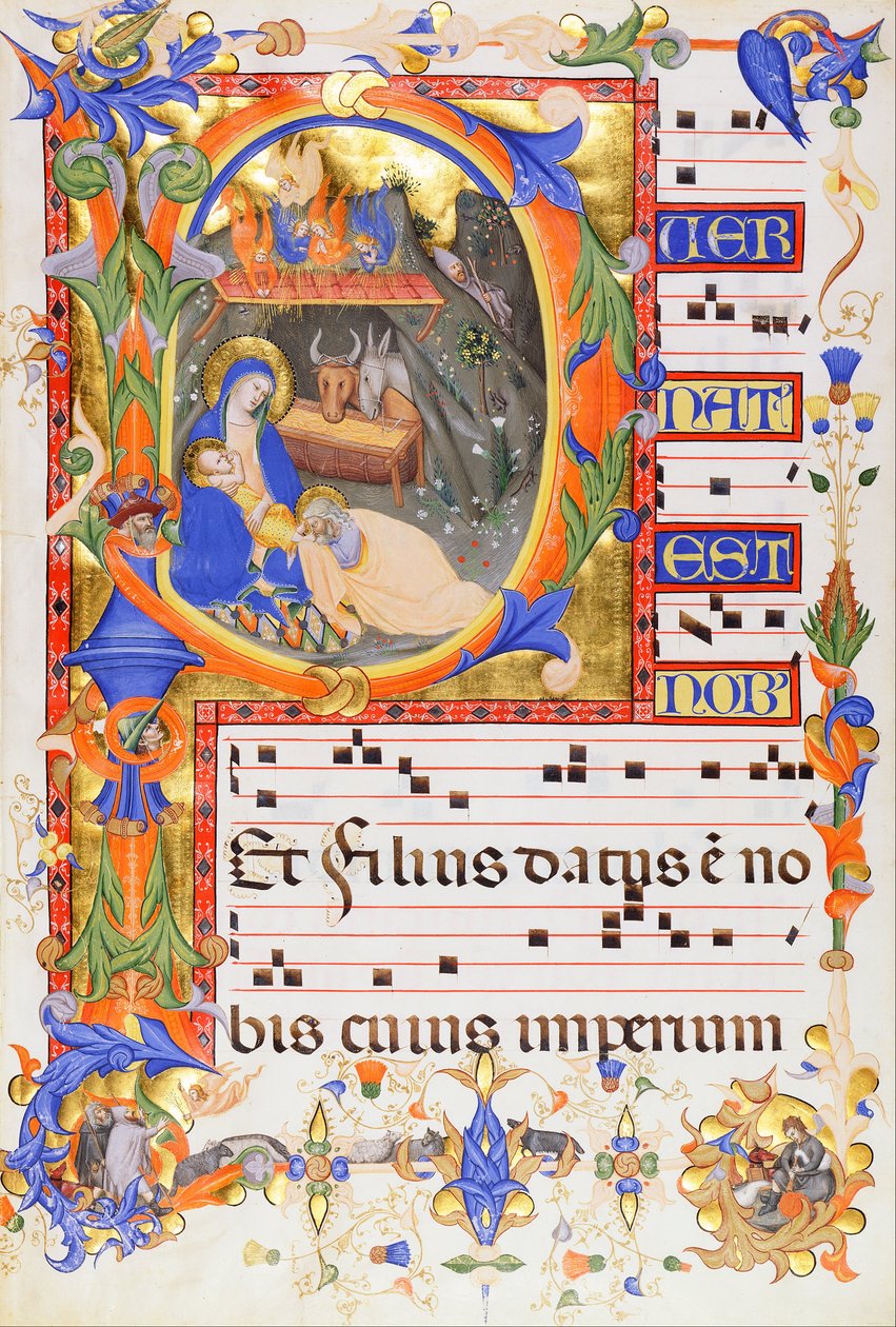 Natividad, en una inicial P de Don Silvestro dei Gherarducci