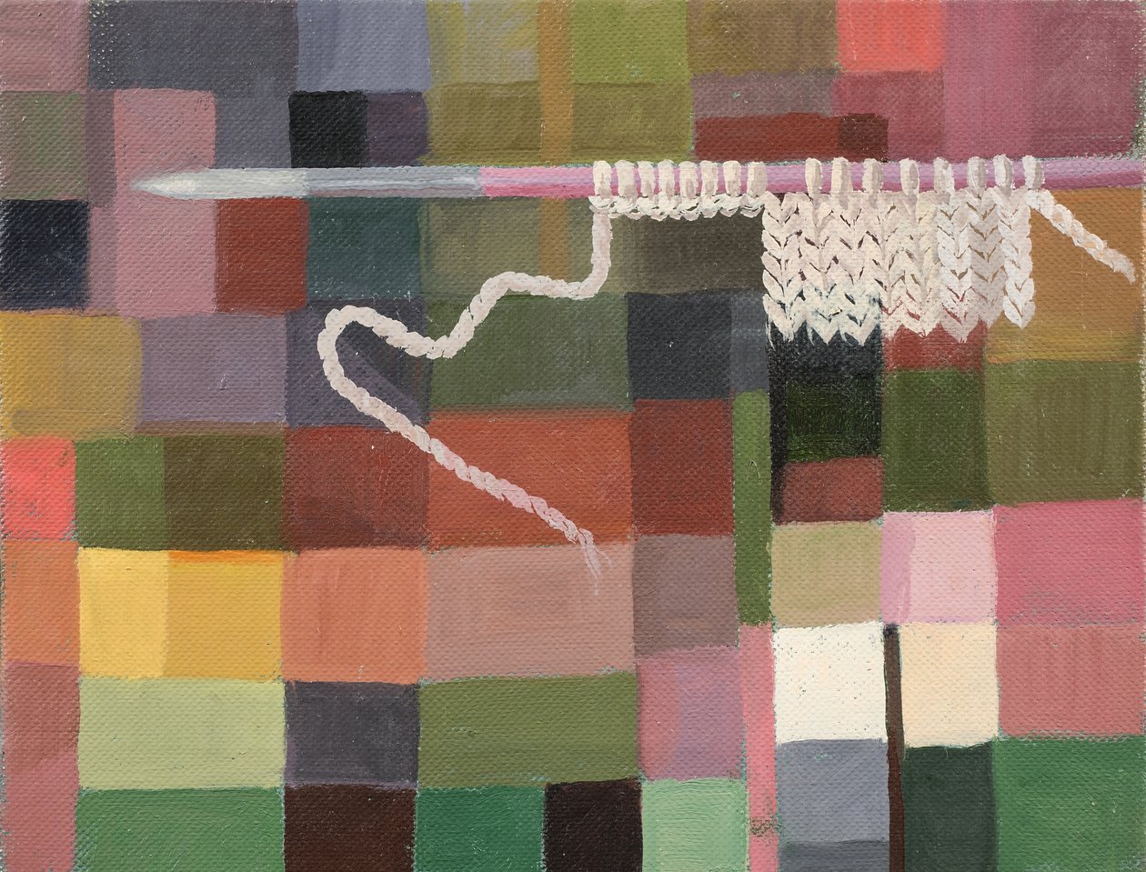 Tejiendo, c.2000 (óleo sobre lienzo) de Donatella Merlo