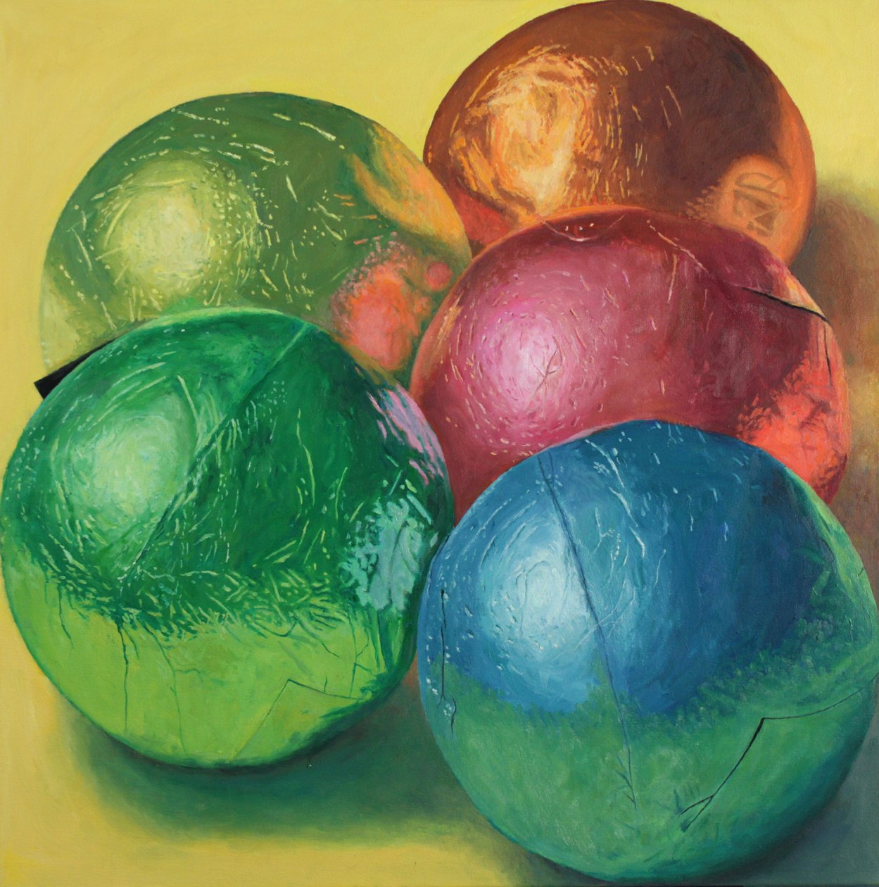Cinco caramelos de chocolate, 2022 (óleo sobre lienzo) de Douglas Newton