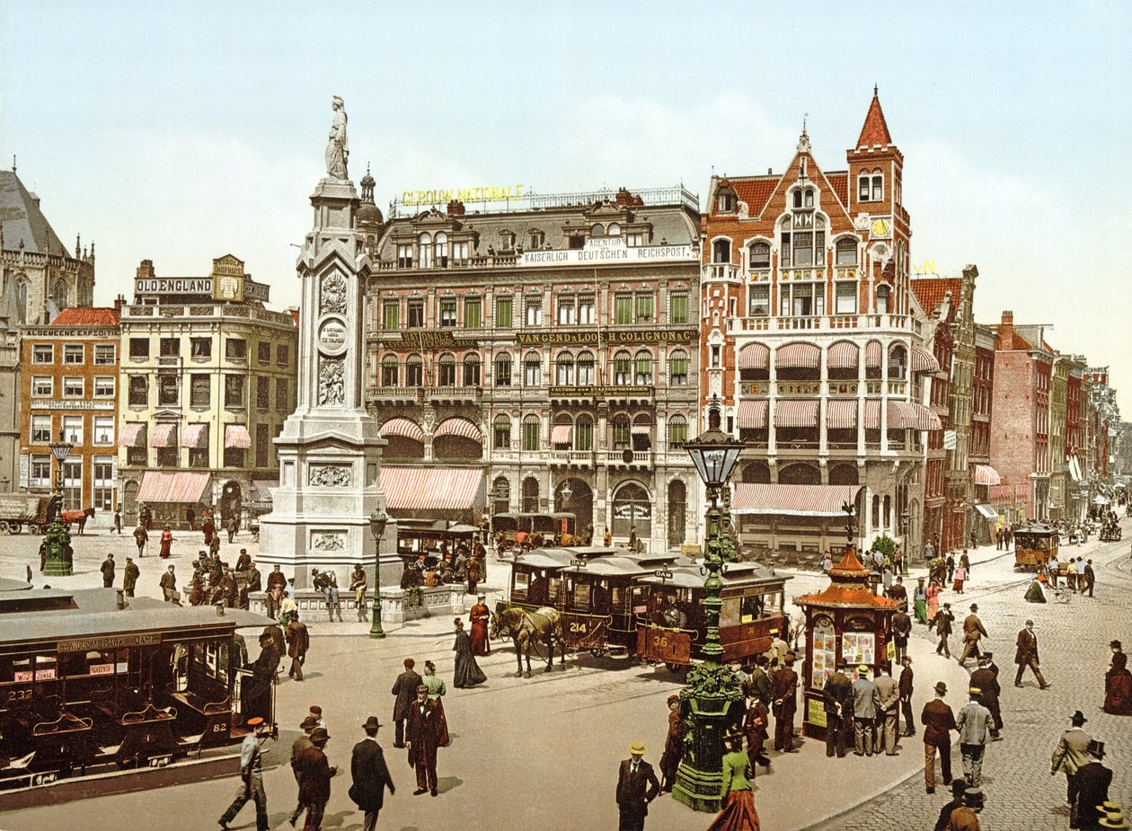 Vista de la Plaza Dam en Ámsterdam, 1890-1900 de Dutch Photographer