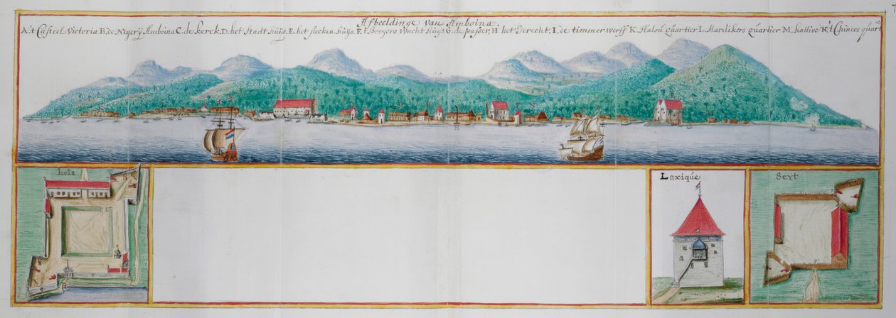 Vista coloreada de Amboyna. de Dutch School