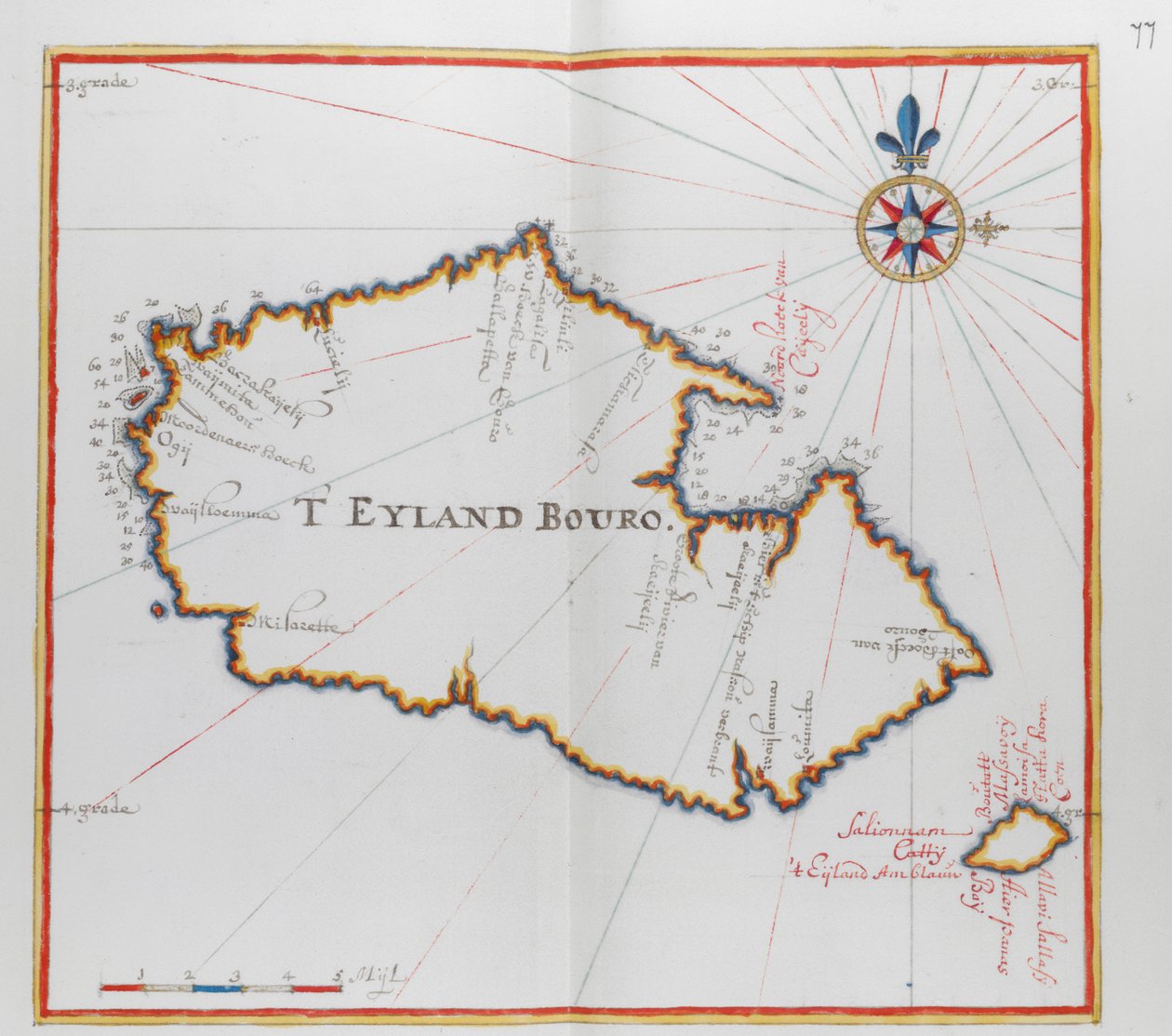 Mapa de la isla de Bouro, Indonesia. de Dutch School