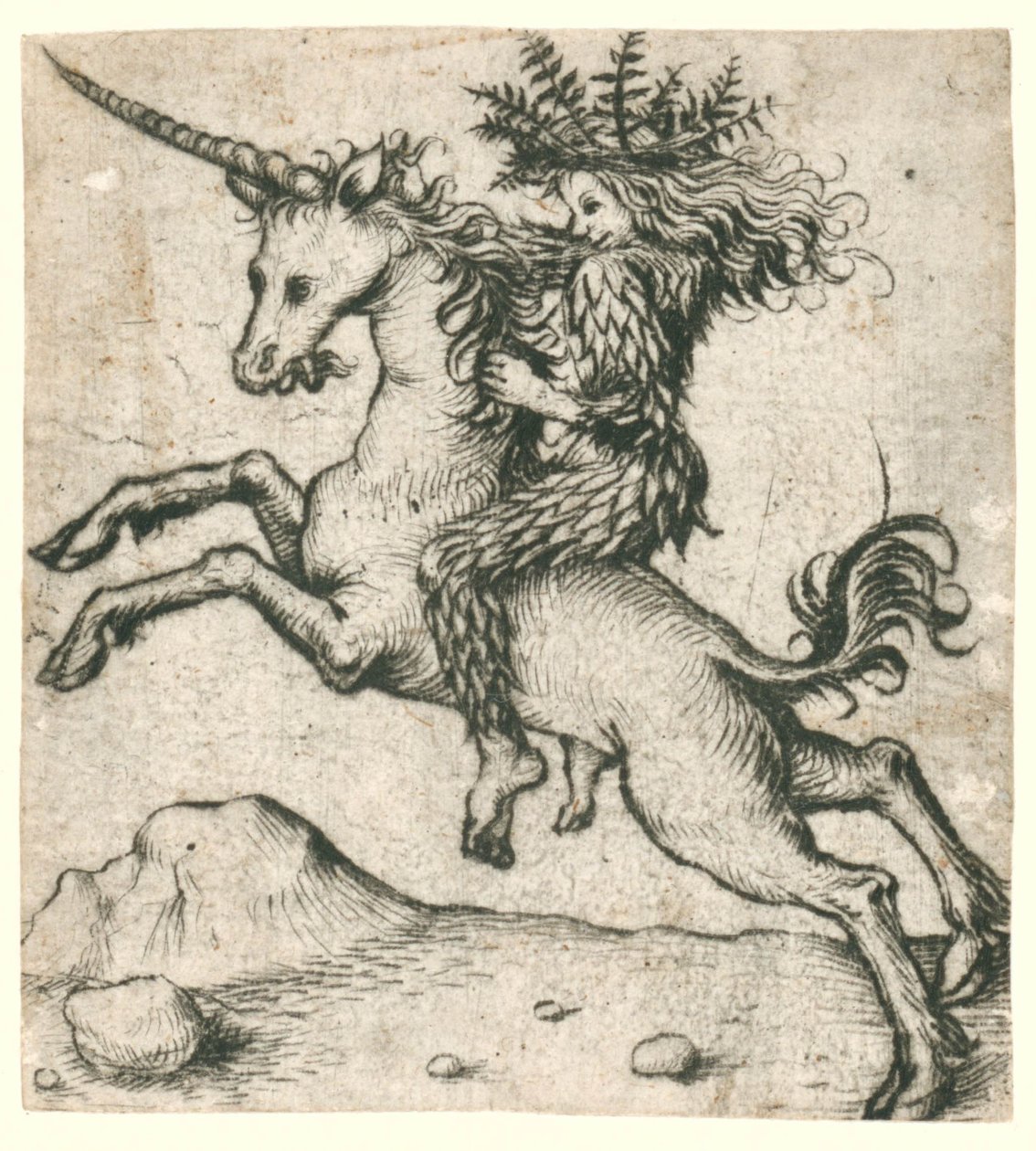 Hombre salvaje en un unicornio de Dutch School