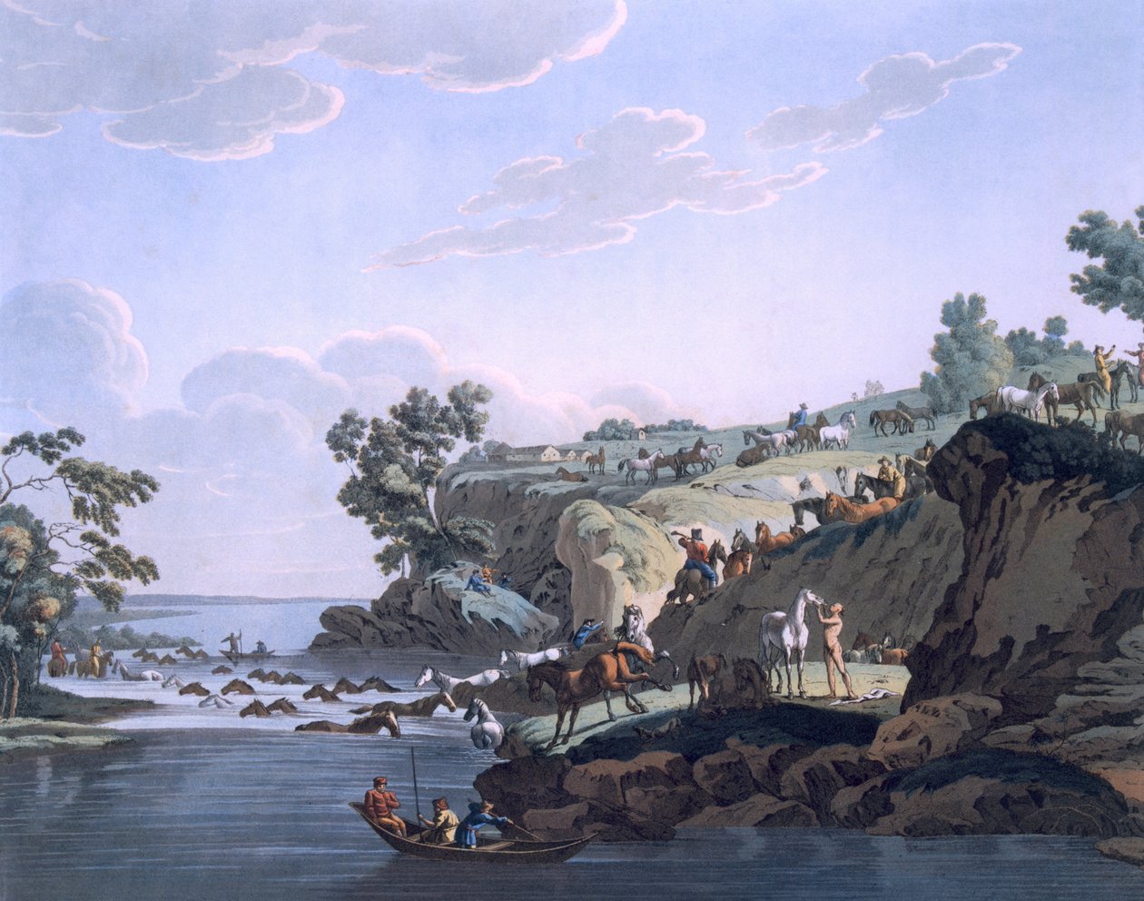 Caballos cruzando un río, 1812-13 de E. Karnejeff