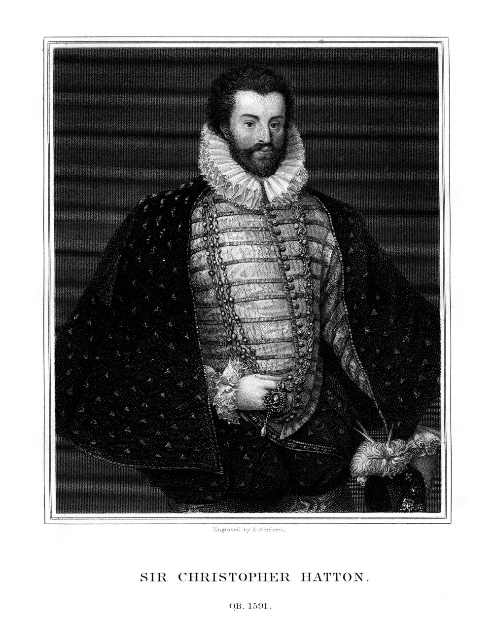 Sir Christopher Hatton, político inglés, 1827 de E. Scriven