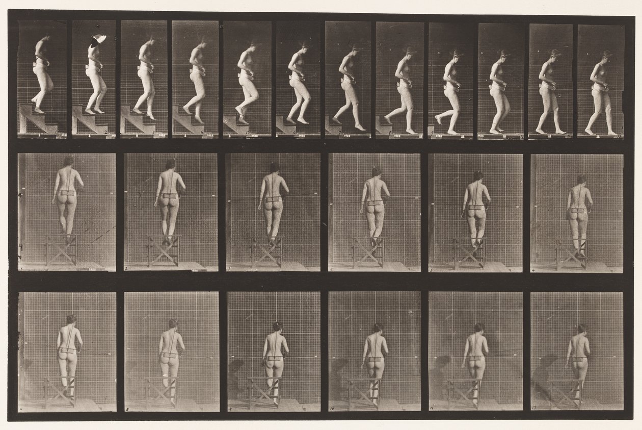 Placa 130. Bajando escaleras, manos entrelazadas de Eadweard Muybridge