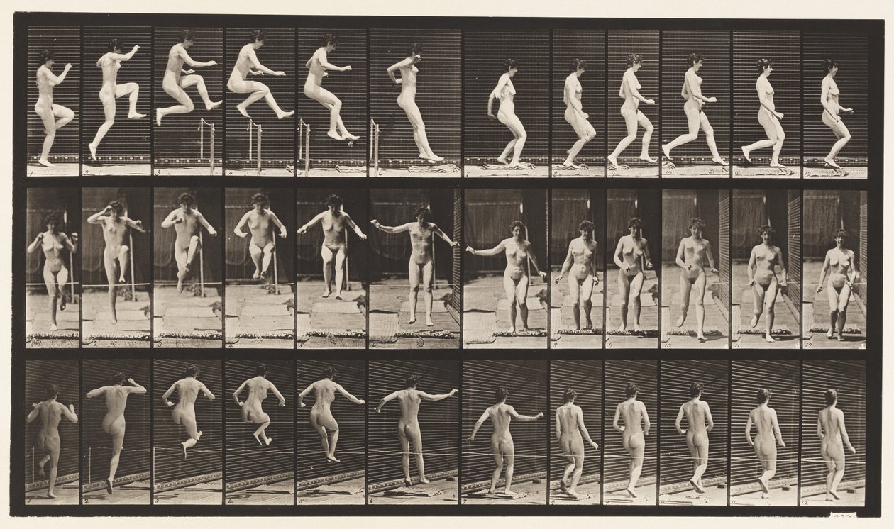 Placa 155. Saltando, corriendo, salto alto recto de Eadweard Muybridge