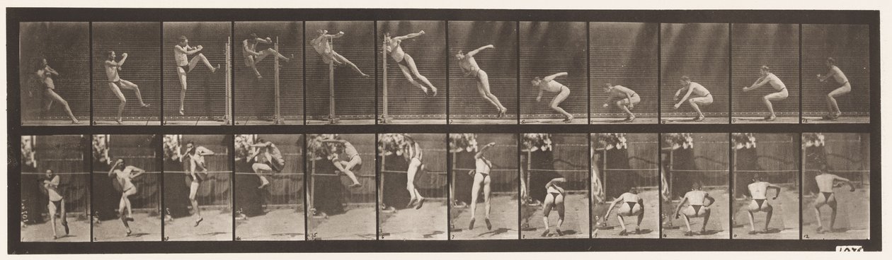 Placa 157. Saltando; salto alto con giro corriendo de Eadweard Muybridge